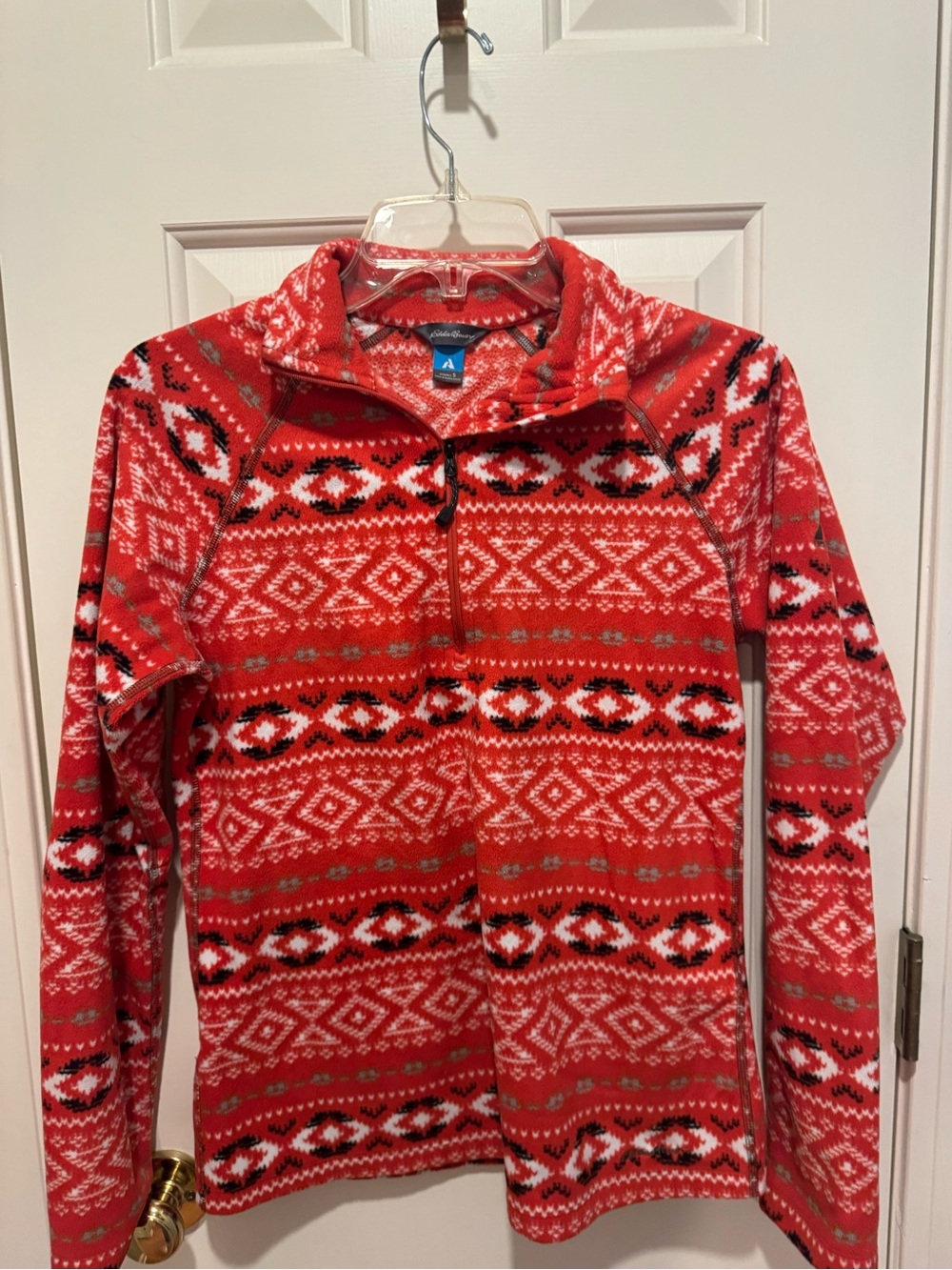 Eddie Bauer Red Fair Isle Quarter-Zip Pullover